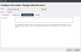 ticket management action config expression clause