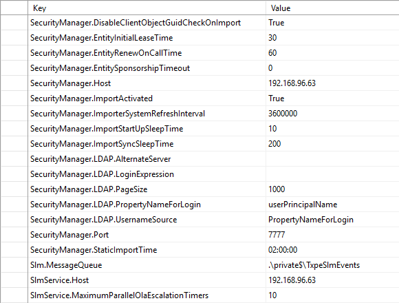 Software Configuration Table Configurations